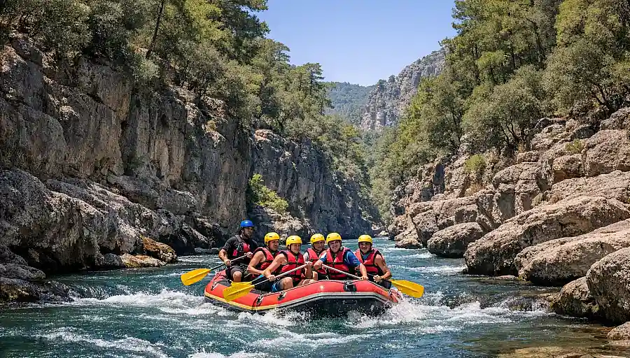 Rafting group on the river in Köprülü Canyon near Antalya