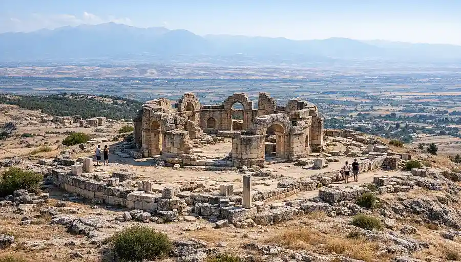 Hilltop ruins associated with the St Philip site at Hierapolis, Pamukkale